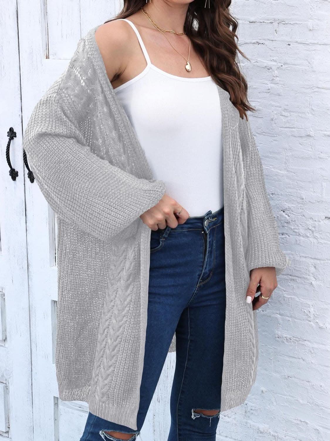 Cozy cable-knit long sleeve cardigan - Love Salve 