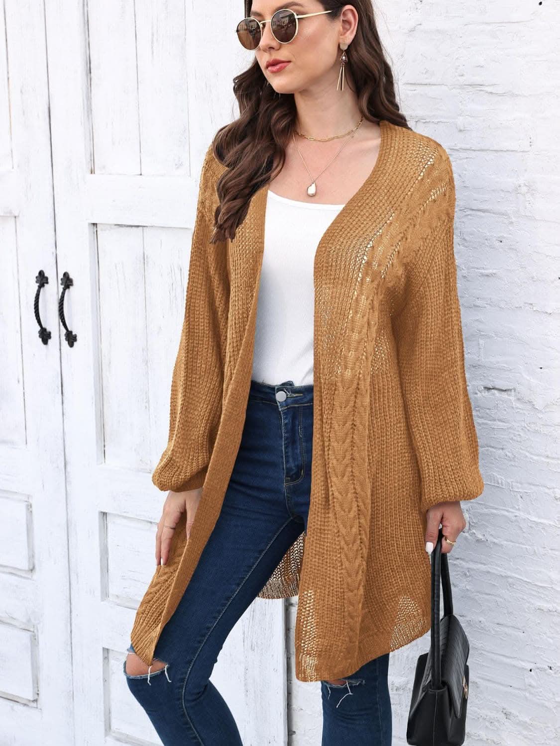 Cozy cable-knit long sleeve cardigan - Love Salve 