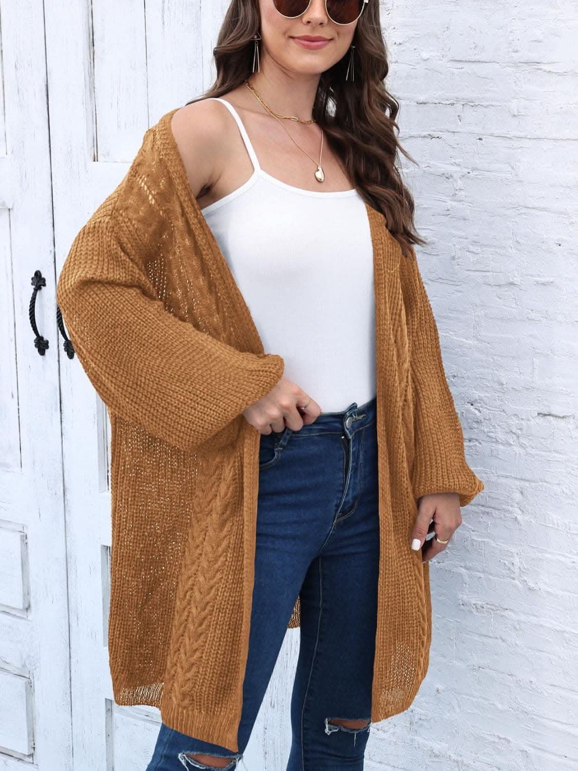 Cozy cable-knit long sleeve cardigan - Love Salve 