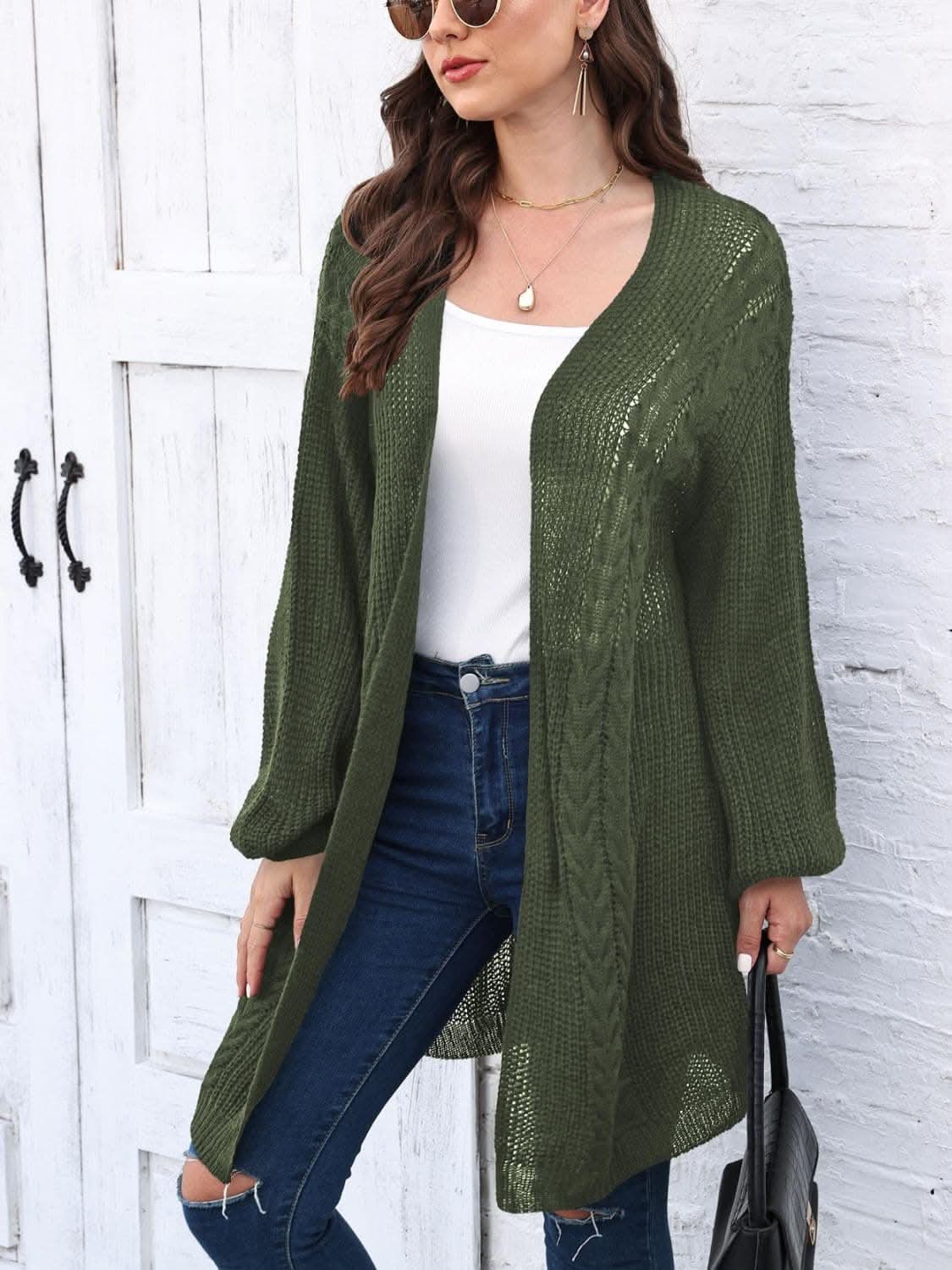 Cozy cable-knit long sleeve cardigan - Love Salve 