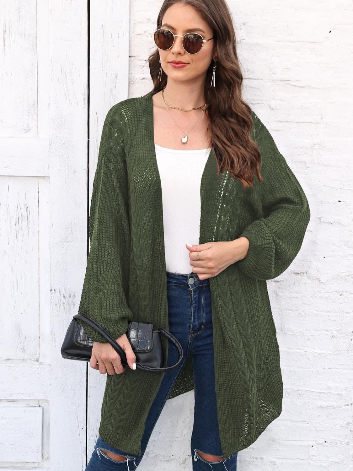 Cozy cable-knit long sleeve cardigan - Love Salve 