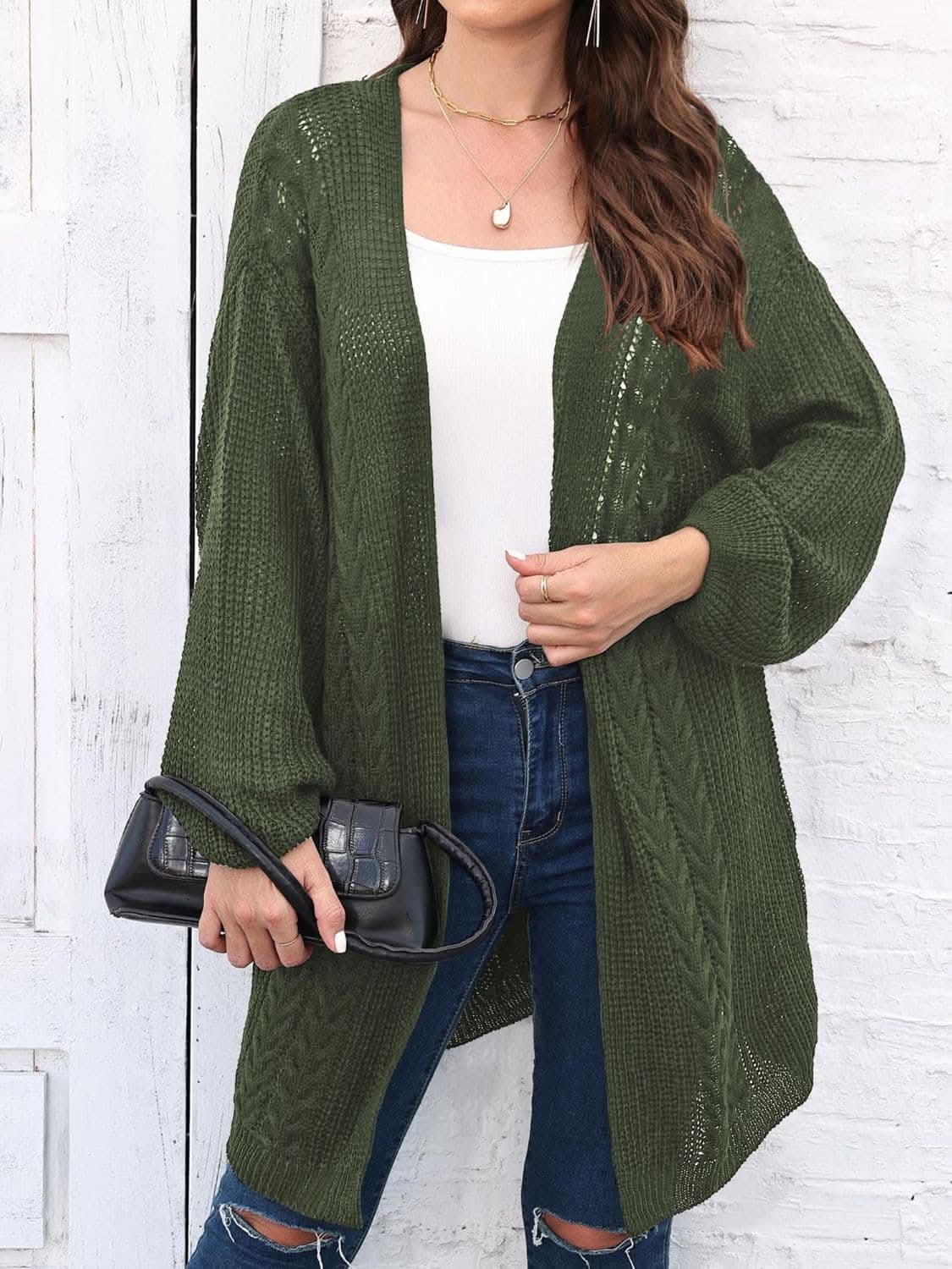 Cozy cable-knit long sleeve cardigan - Love Salve 