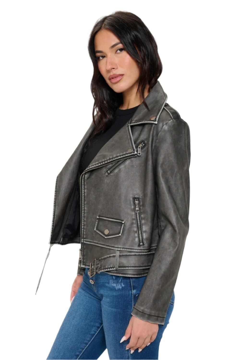 Chic vegan leather biker jacket - Love Salve 