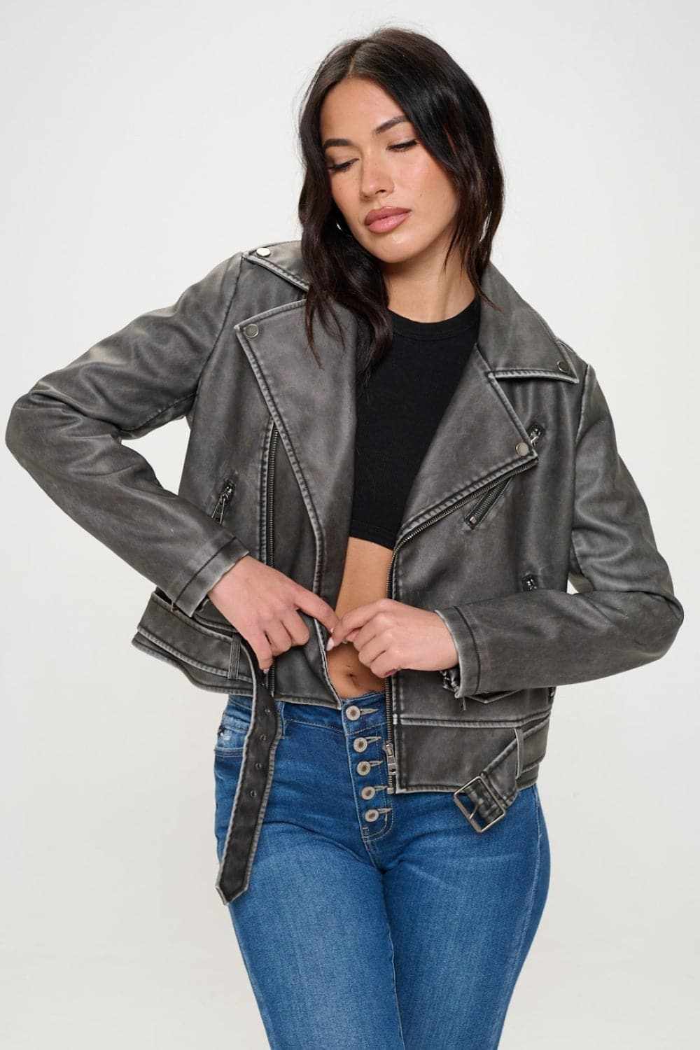 Chic vegan leather biker jacket - Love Salve 