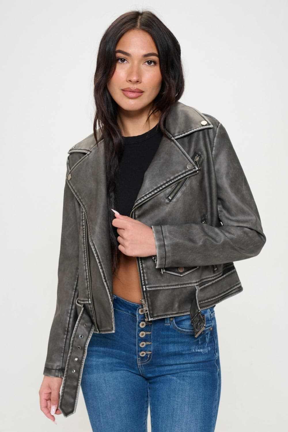 Chic vegan leather biker jacket - Love Salve 