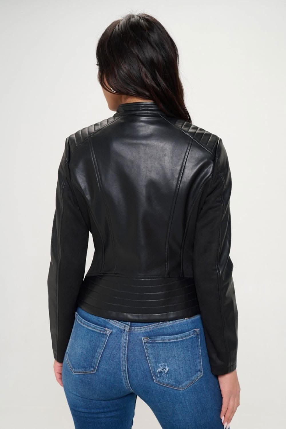 Chic vegan leather zip-up moto jacket - Love Salve 
