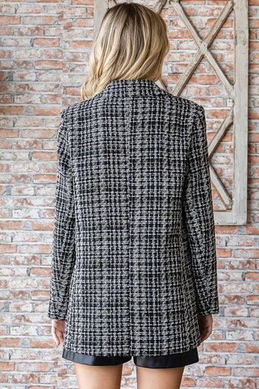 First Love Full Size Lurex Mixed Tweed One Button Blazer - Love Salve 