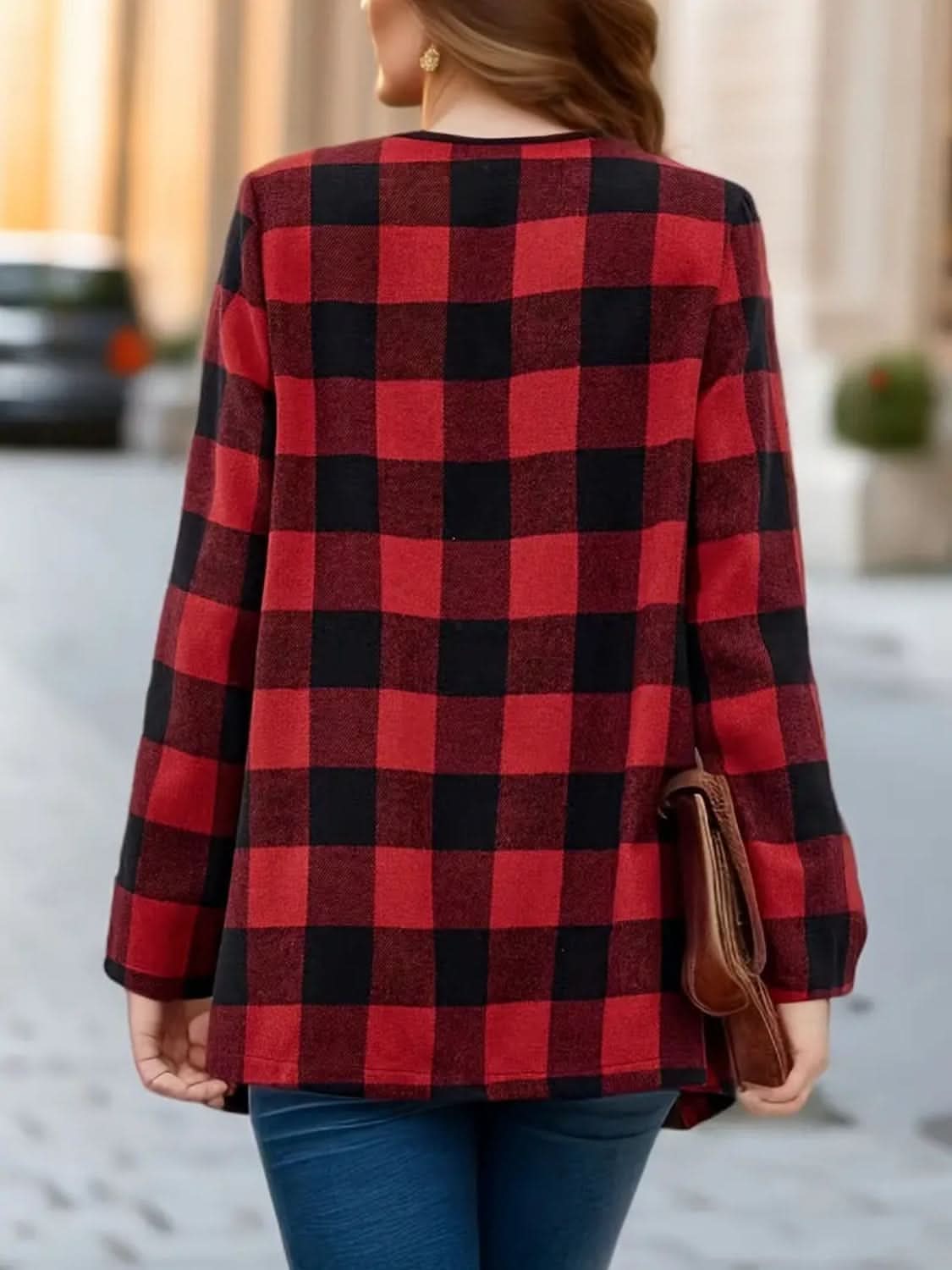 Chic Plaid Long Sleeve Jacket - Love Salve 
