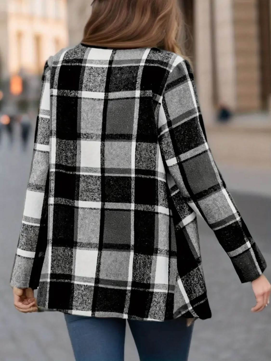 Chic Plaid Long Sleeve Jacket - Love Salve 
