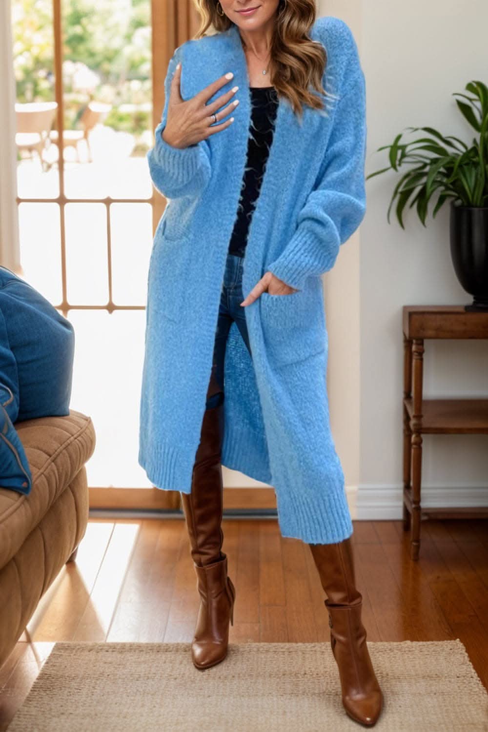 Pocketed long sleeve cardigan - Love Salve 