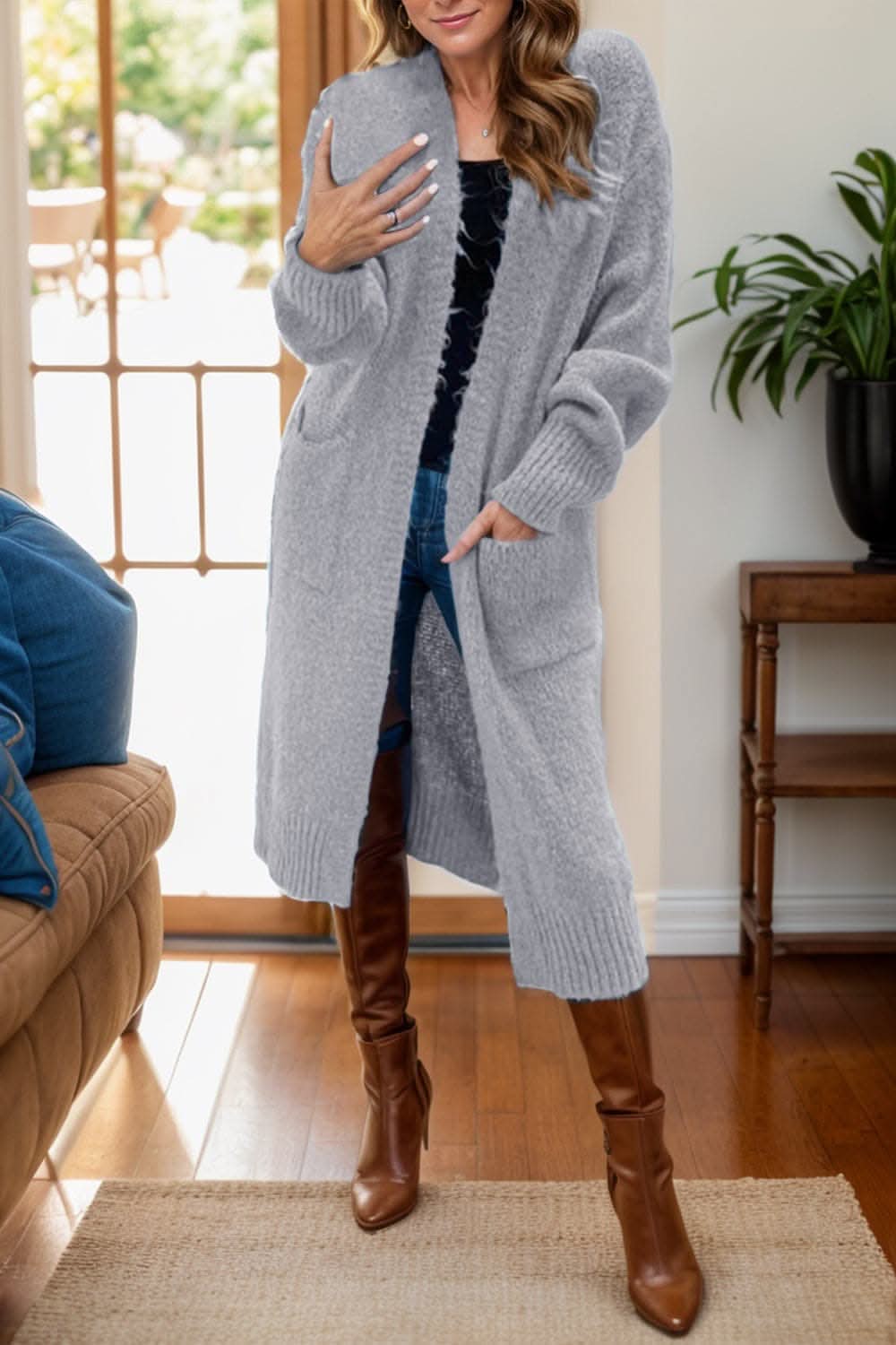Pocketed long sleeve cardigan - Love Salve 