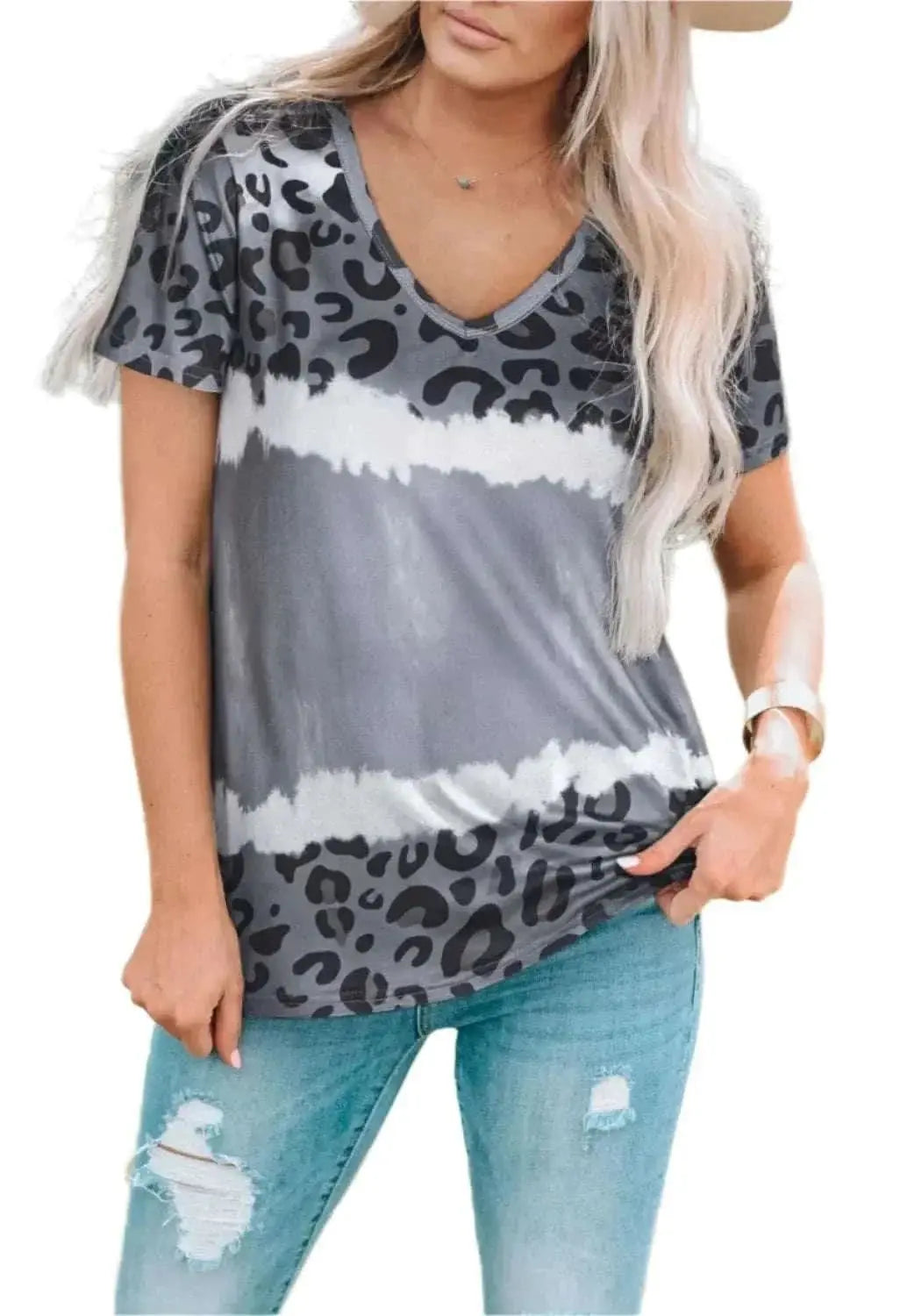 Leopard Print V-Neck Tee - Love Salve 
