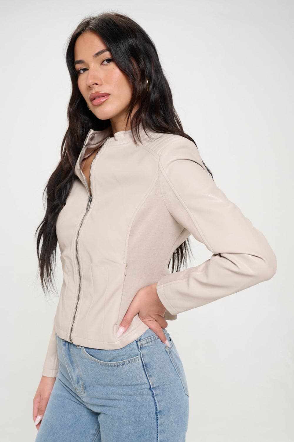 Chic vegan leather moto jacket - Love Salve 