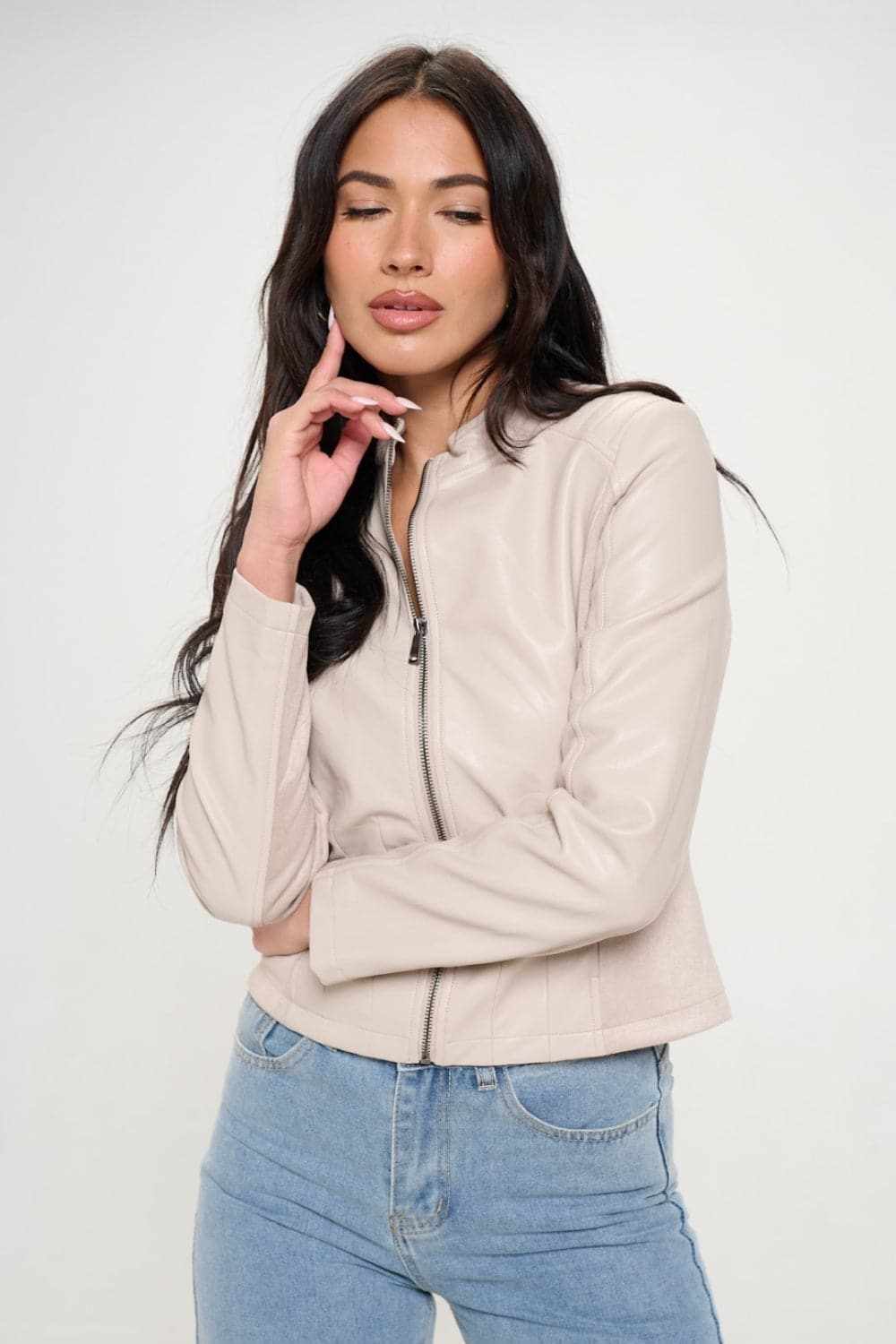 Chic vegan leather moto jacket - Love Salve 