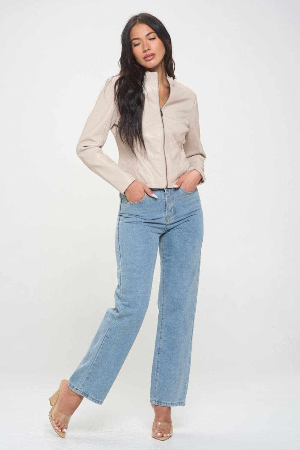 Chic vegan leather moto jacket - Love Salve 