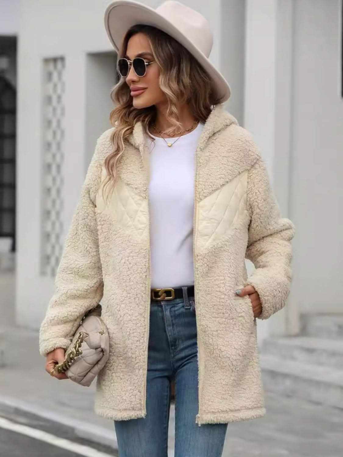 Cozy fleece hooded jacket with pockets - Love Salve 