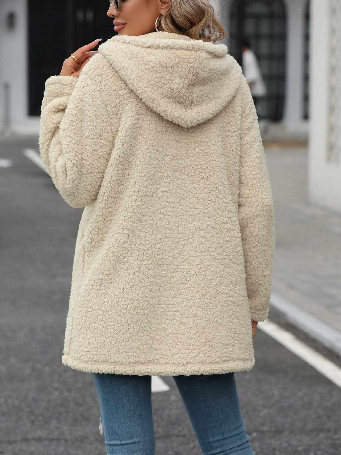 Cozy fleece hooded jacket with pockets - Love Salve 