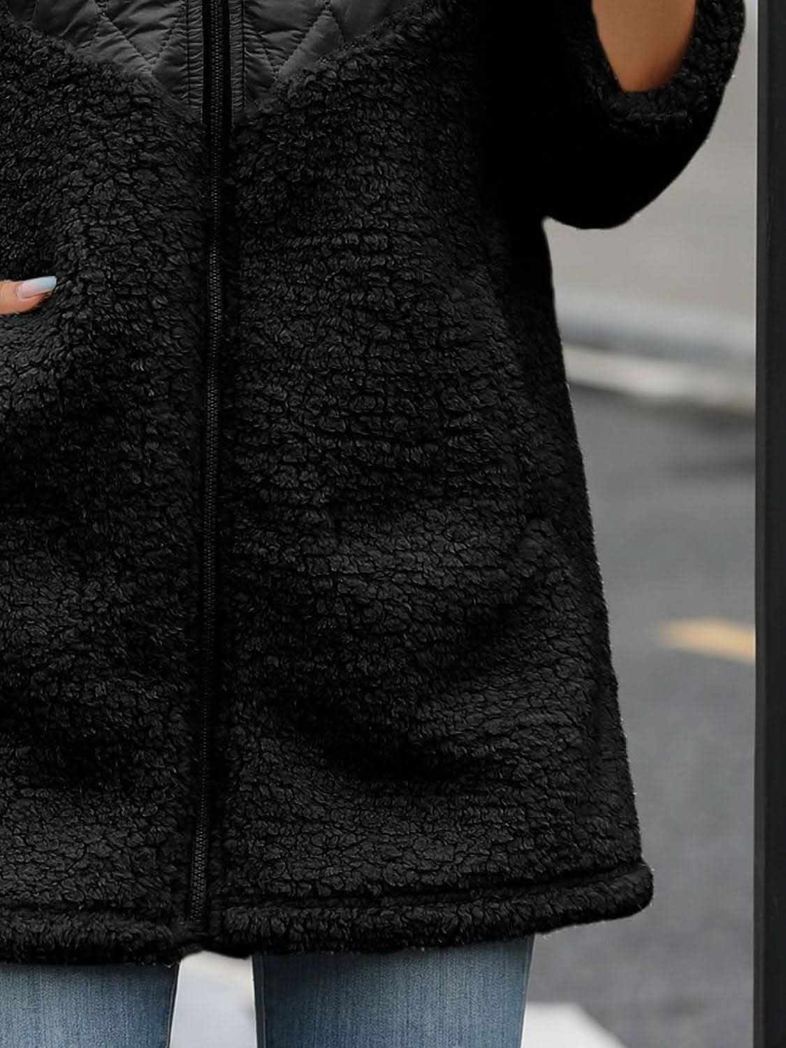 Cozy fleece hooded jacket with pockets - Love Salve 