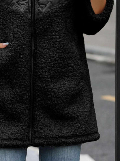 Cozy fleece hooded jacket with pockets - Love Salve 