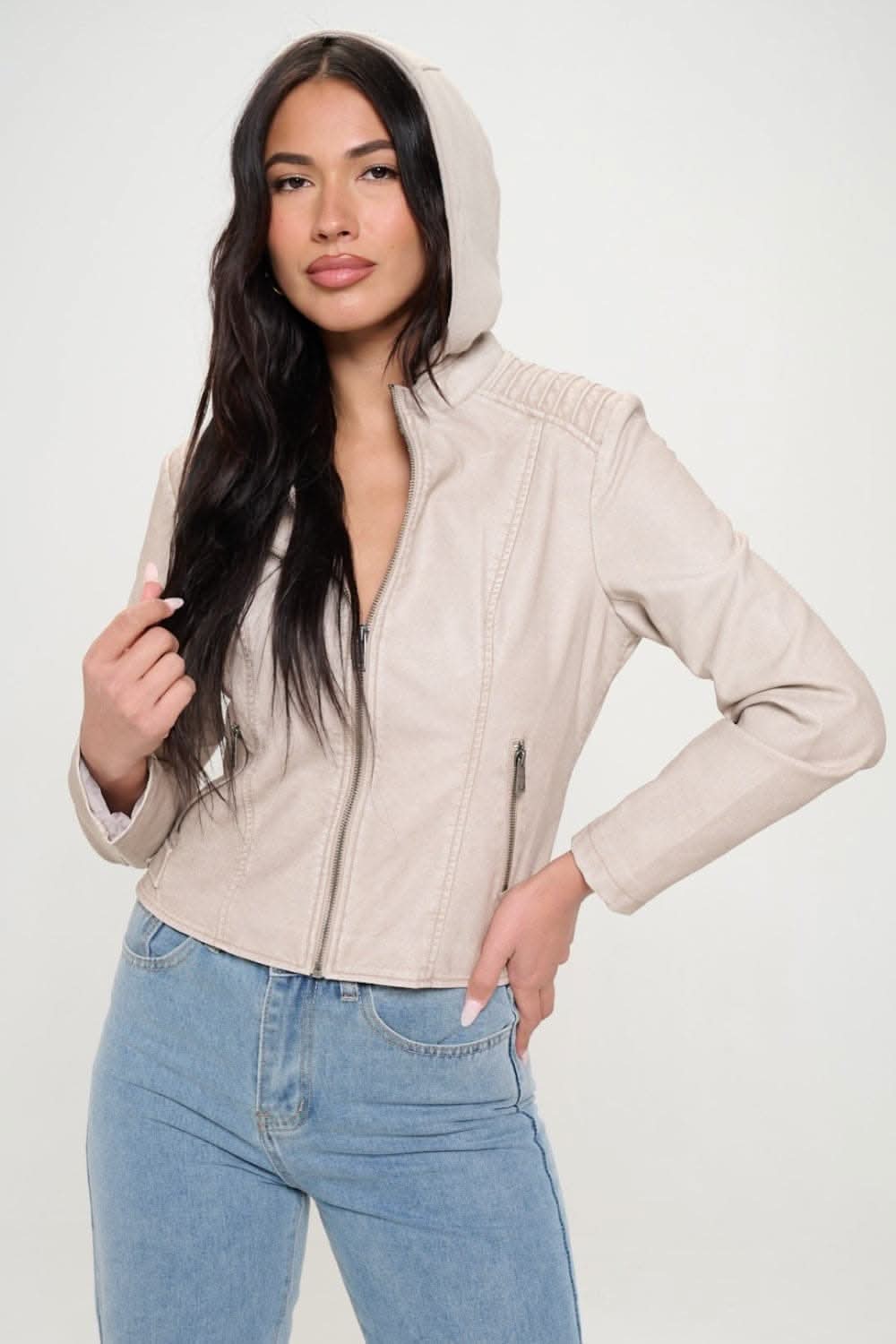 Vegan leather hooded jacket - chic and sustainable - Love Salve 