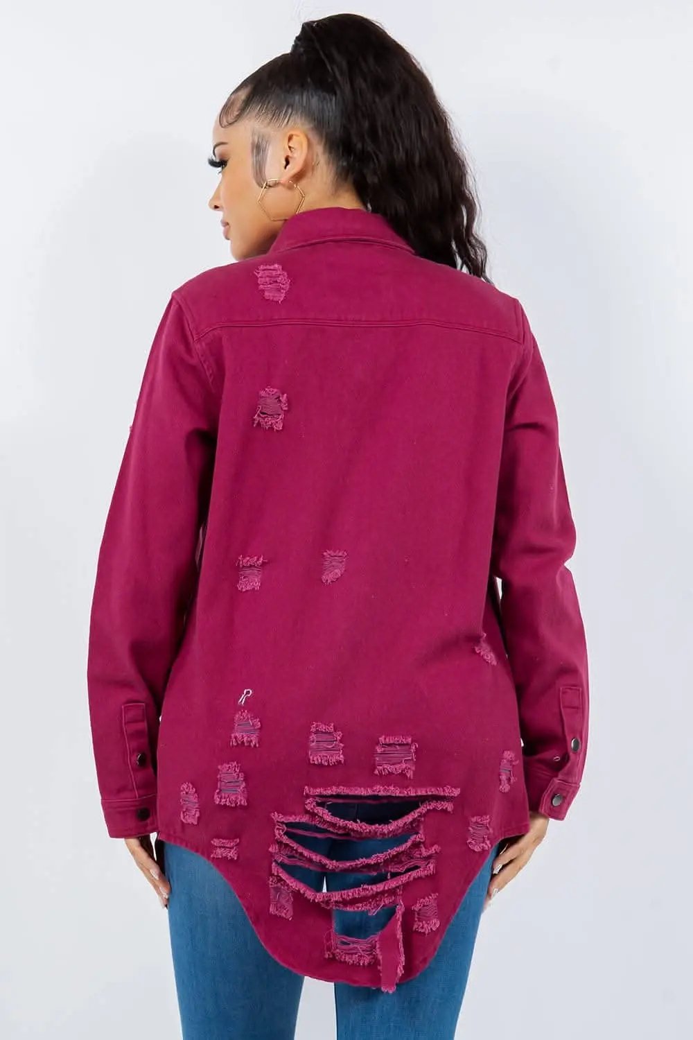 Distressed denim long sleeve jacket - Love Salve 