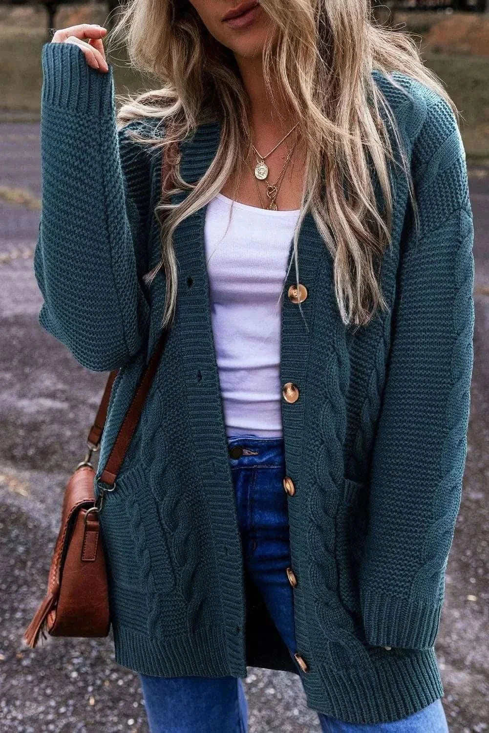 Cozy cable-knit cardigan with pockets - Love Salve 