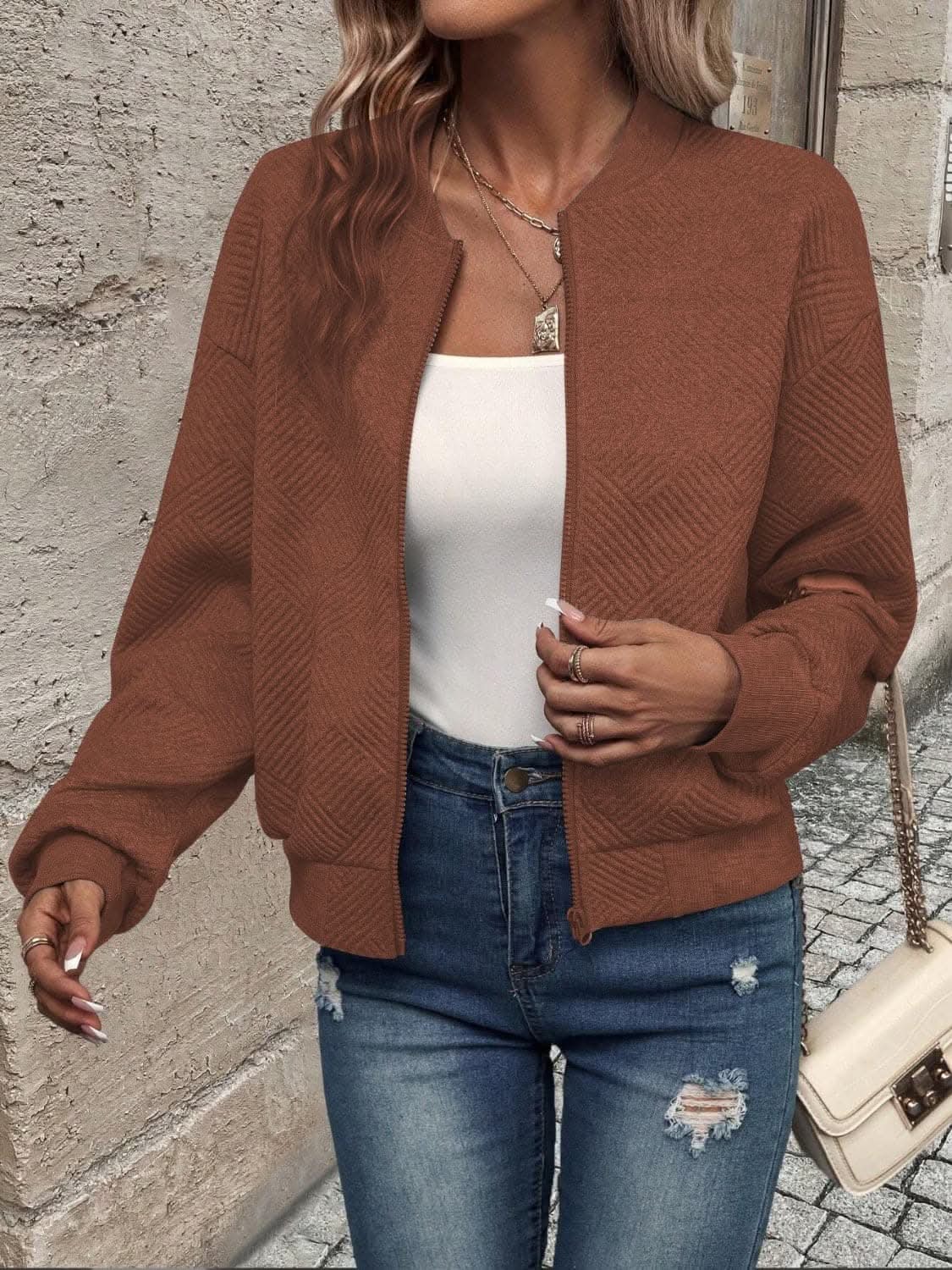 Chic zip-up jacket - long sleeve, 100% polyester - Love Salve 