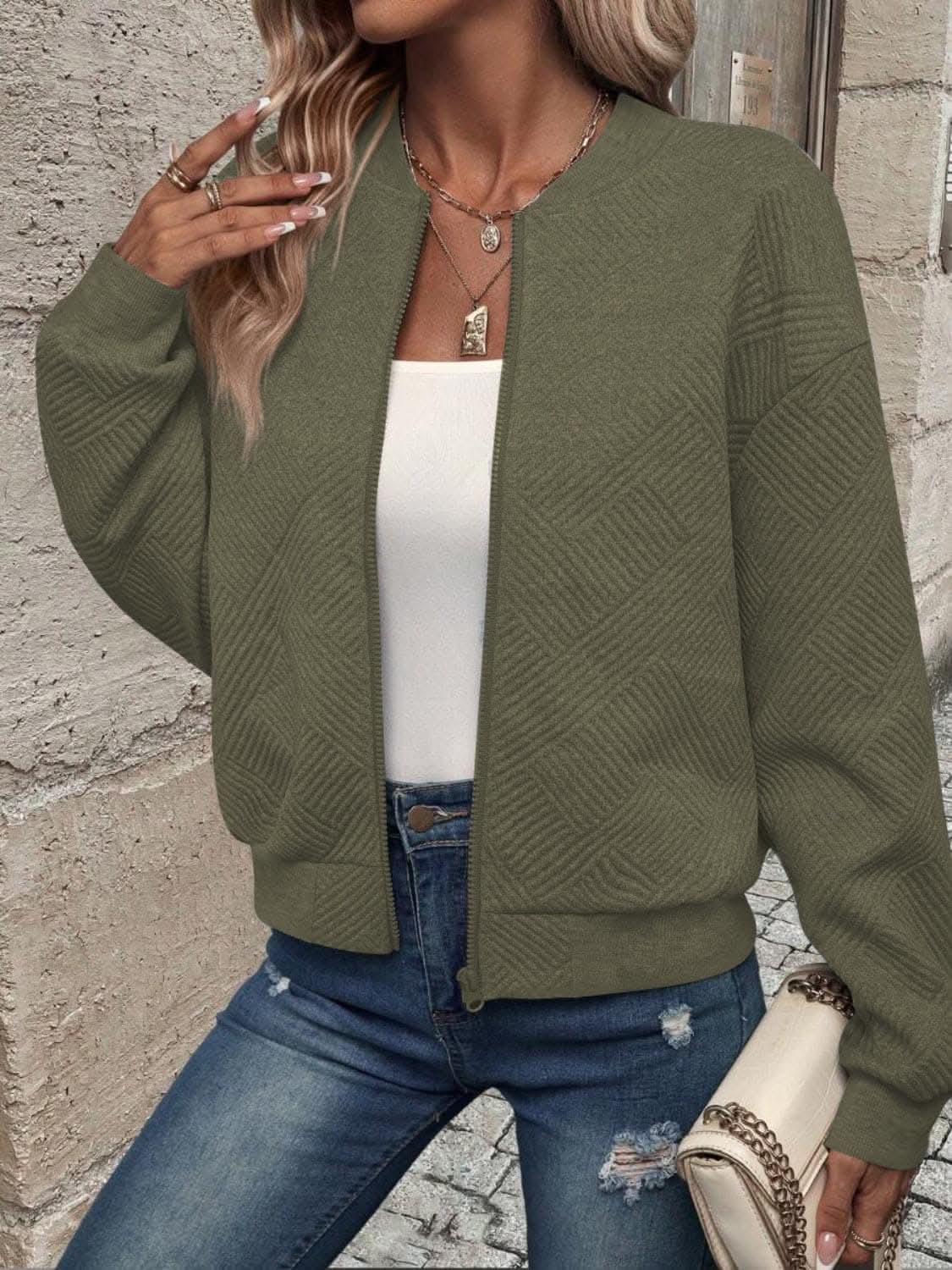 Chic zip-up jacket - long sleeve, 100% polyester - Love Salve 