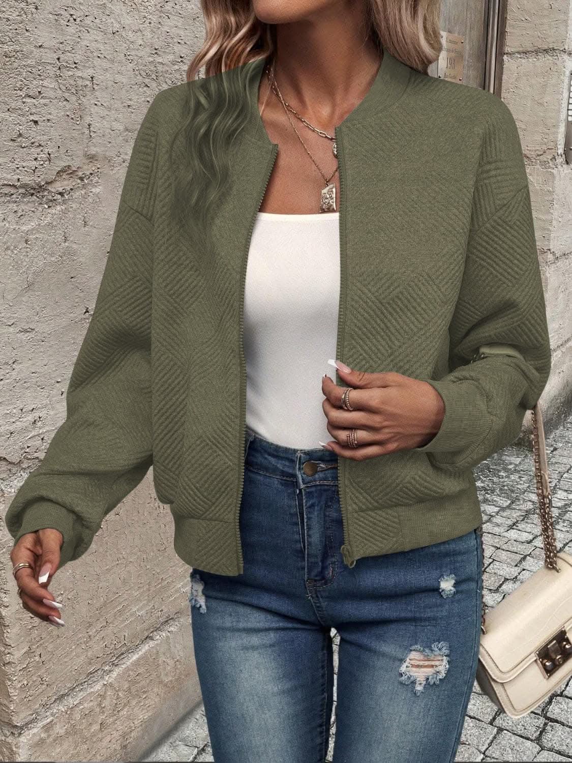 Chic zip-up jacket - long sleeve, 100% polyester - Love Salve 