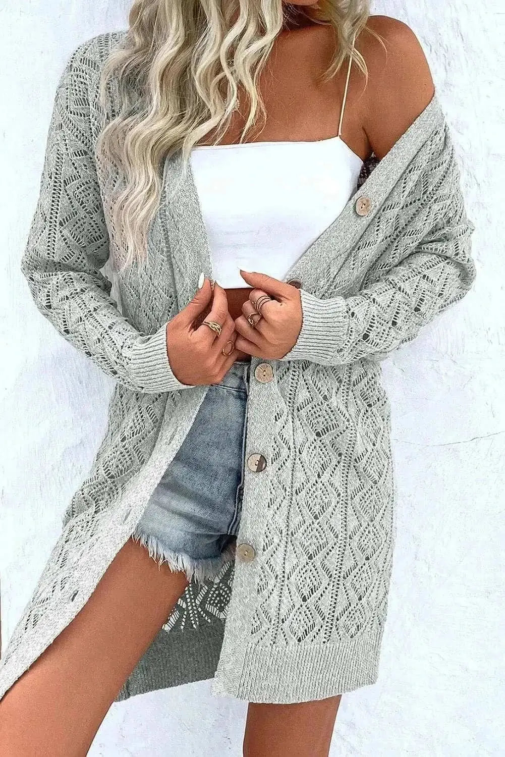 Openwork long sleeve cardigan - Love Salve 