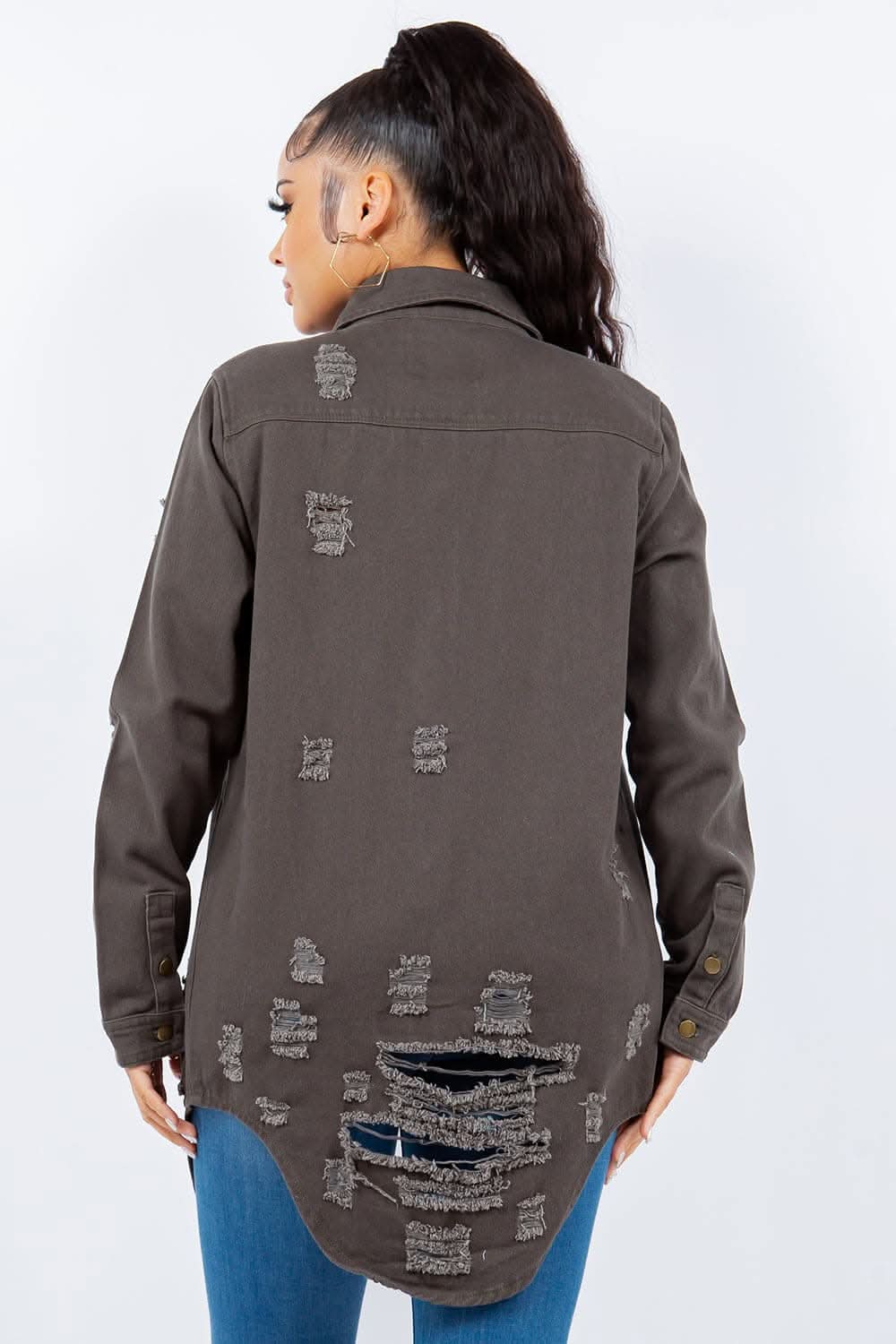 Stylish distressed denim jacket - Love Salve 