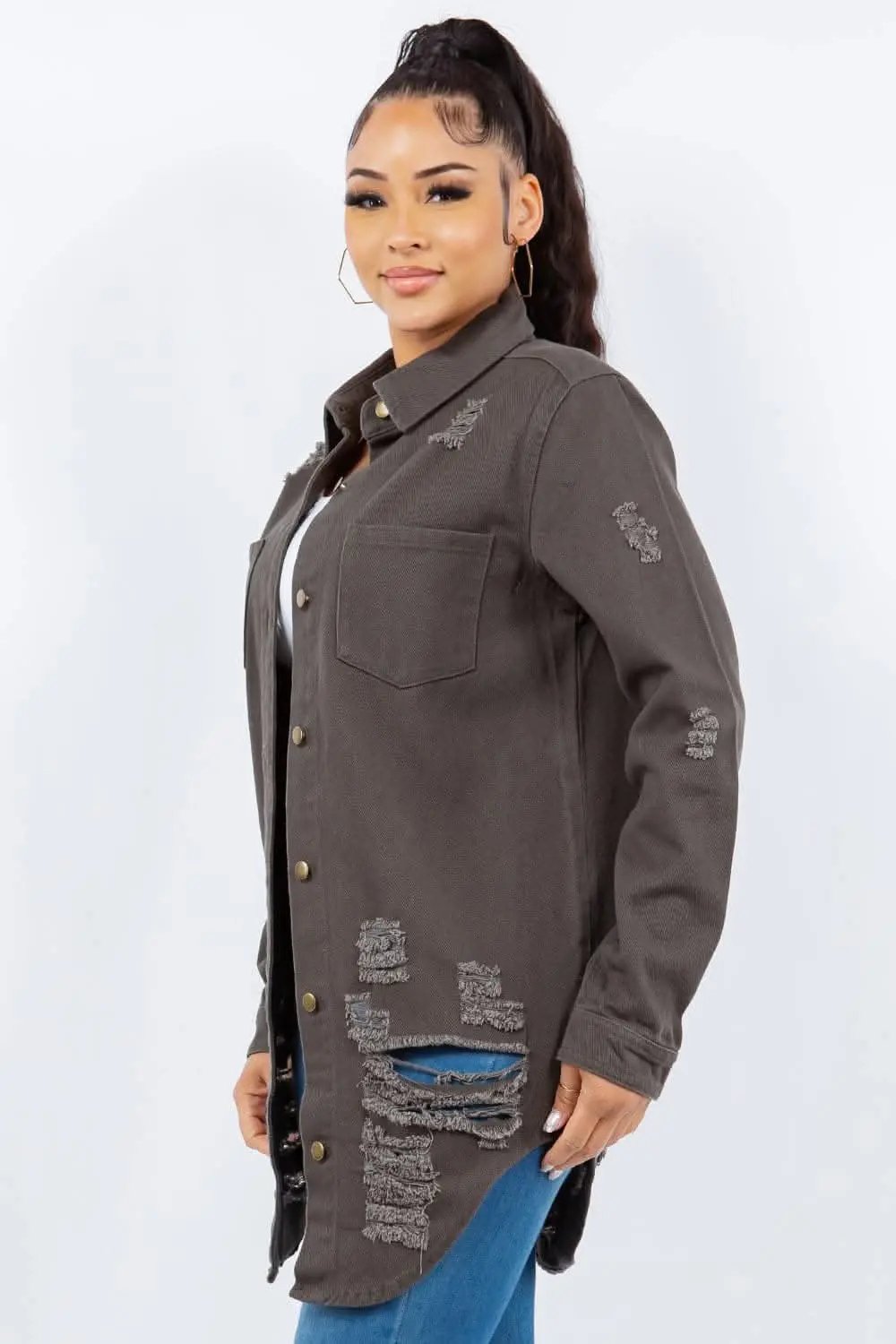 Stylish distressed denim jacket - Love Salve 