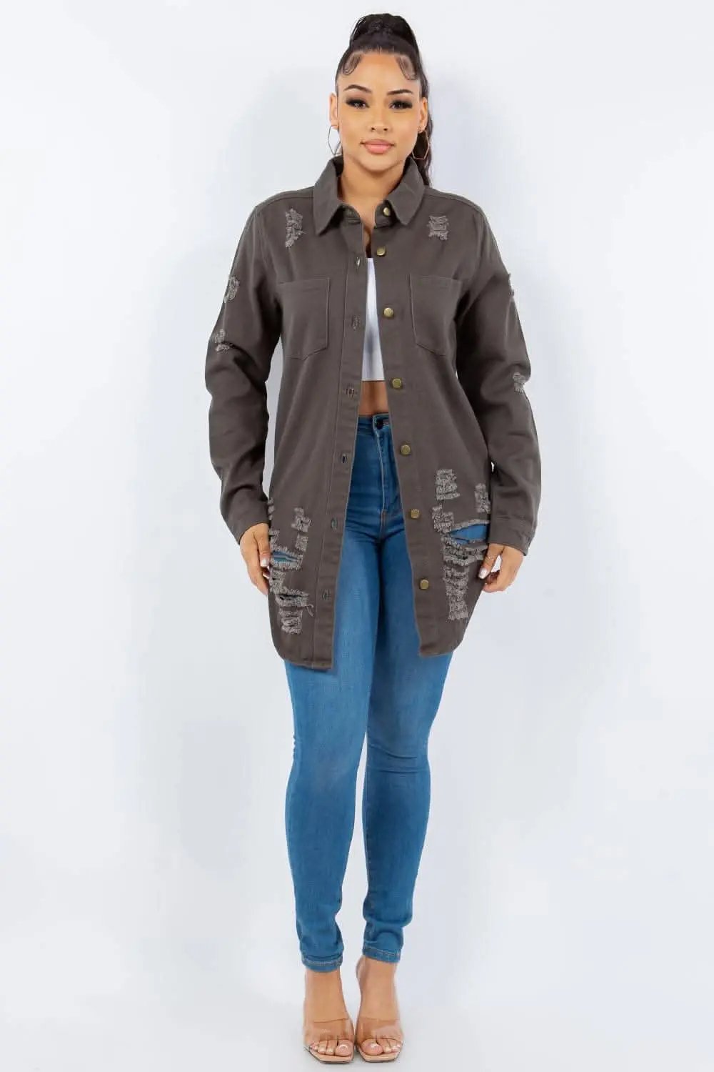 Stylish distressed denim jacket - Love Salve 