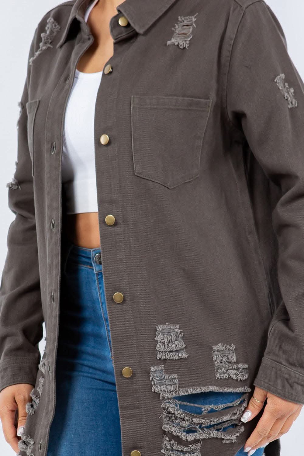 Stylish distressed denim jacket - Love Salve 