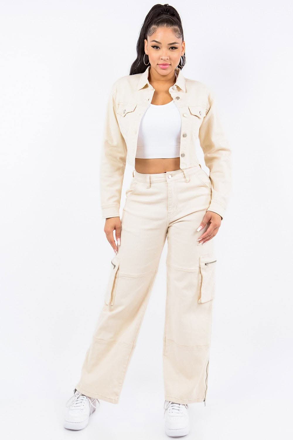 Cropped lace-up jacket with button front - Love Salve 