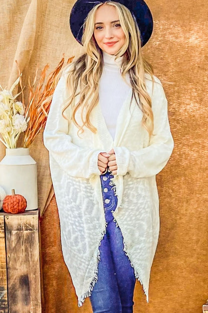 Textured knit fringe cardigan - Love Salve 