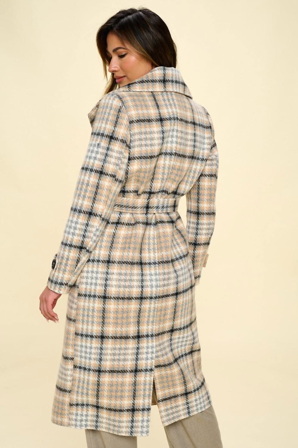 Coalition LA Double-Breasted Plaid Coat with Belt - Love Salve 