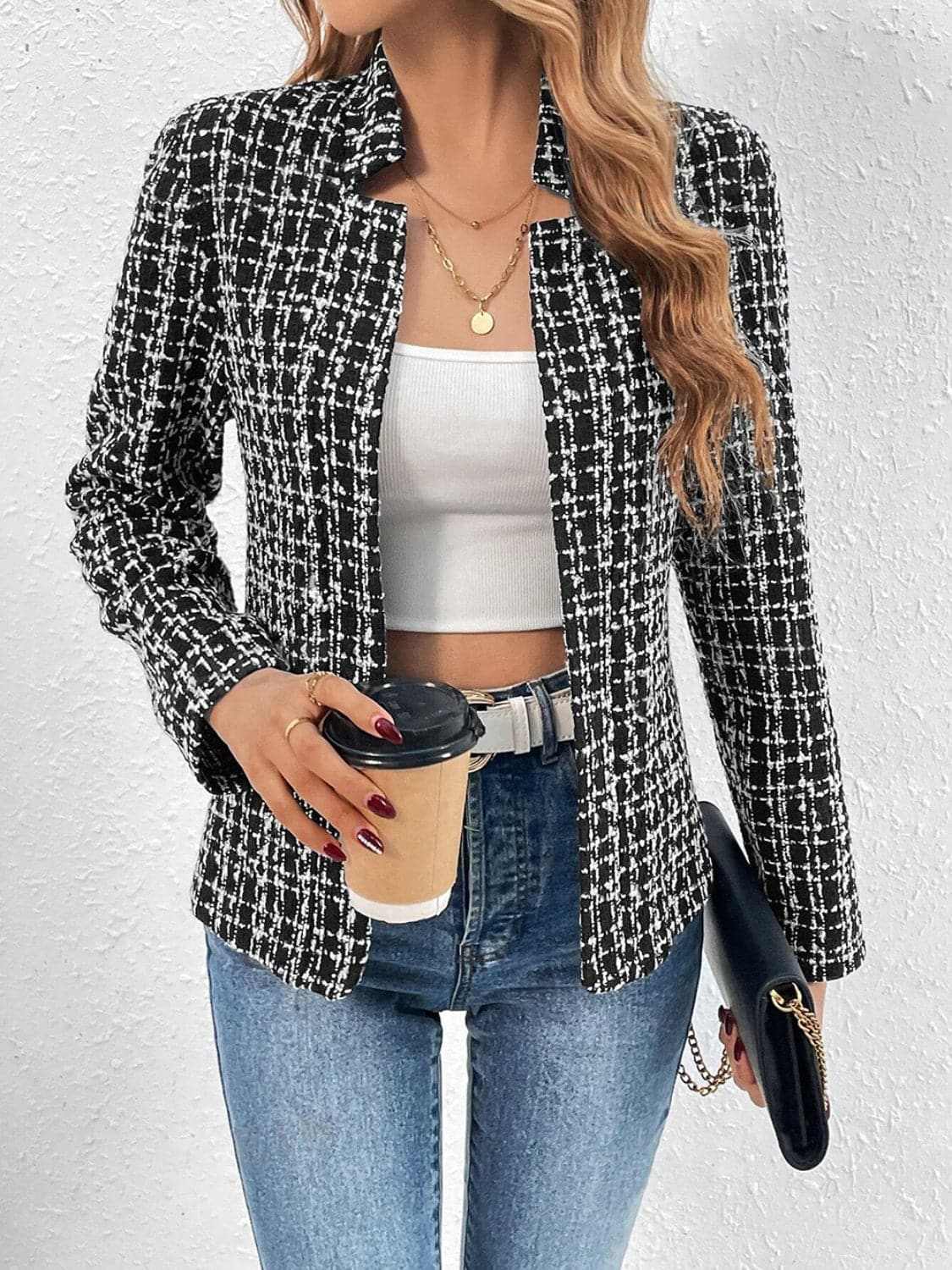 Chic plaid long sleeve jacket - Love Salve 