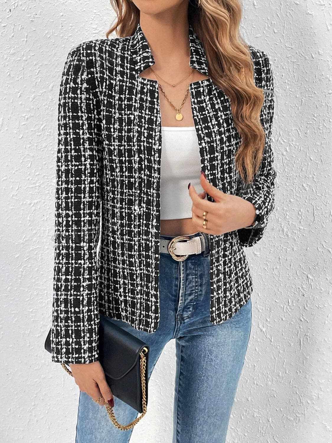 Chic plaid long sleeve jacket - Love Salve 