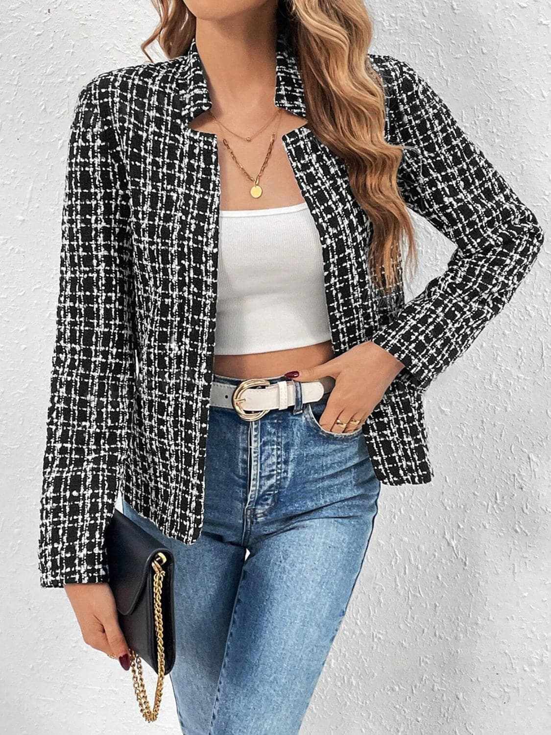 Chic plaid long sleeve jacket - Love Salve 
