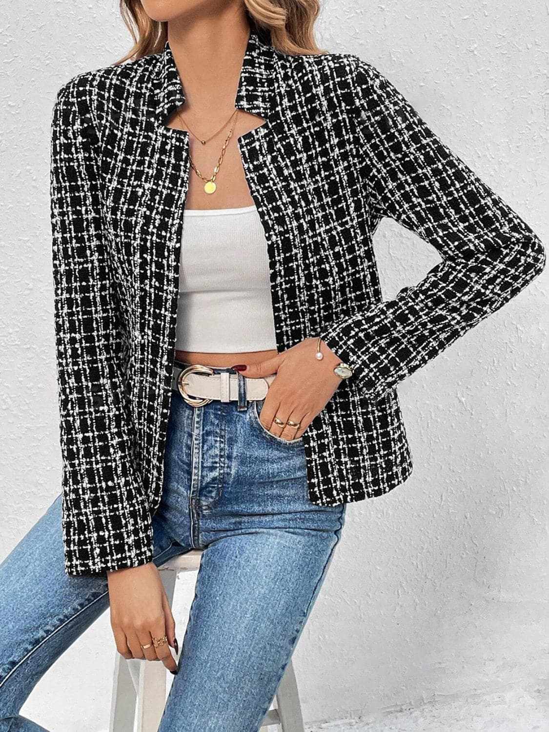 Chic plaid long sleeve jacket - Love Salve 