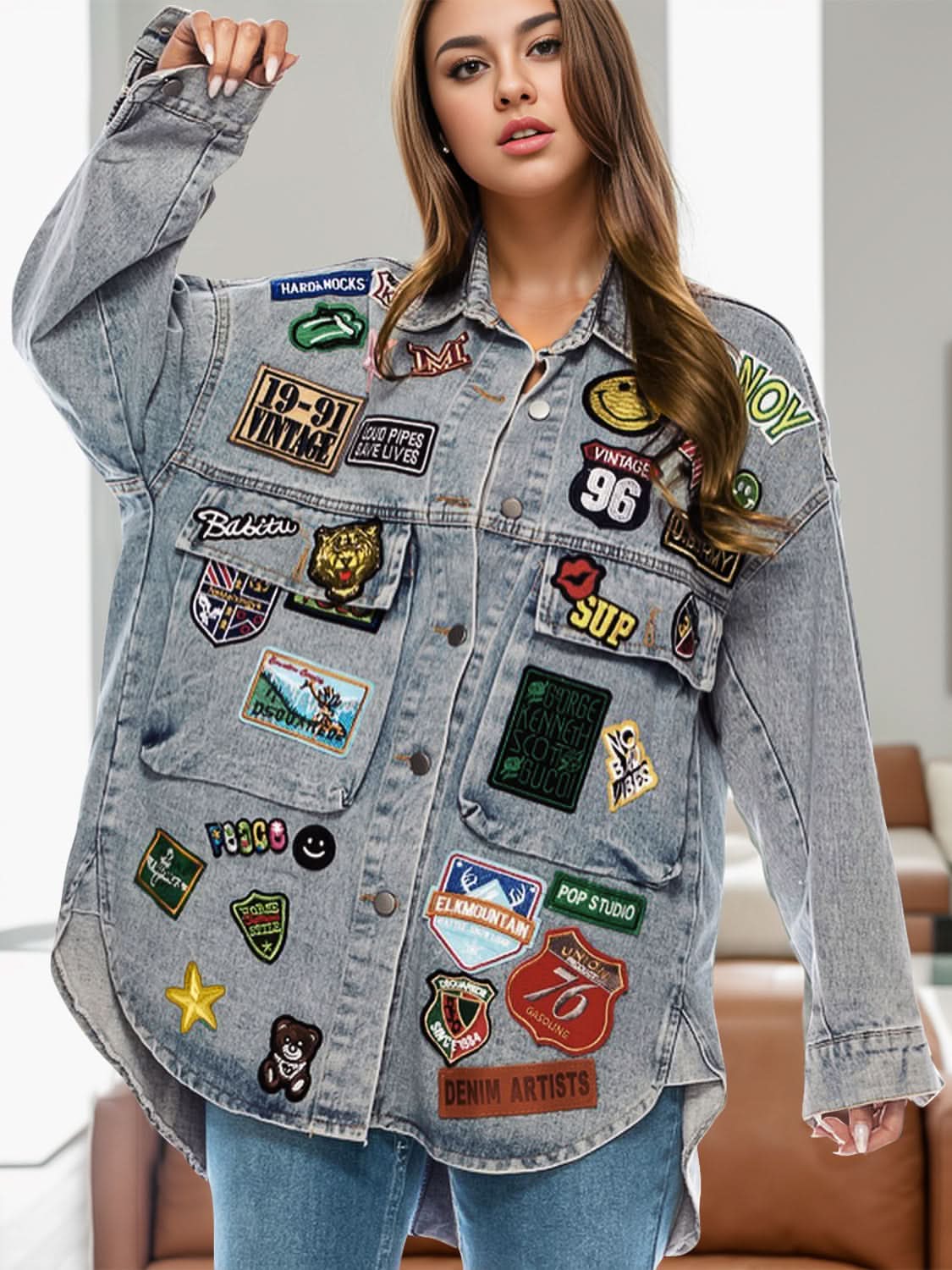 Embroidered denim jacket - long sleeves - Love Salve 