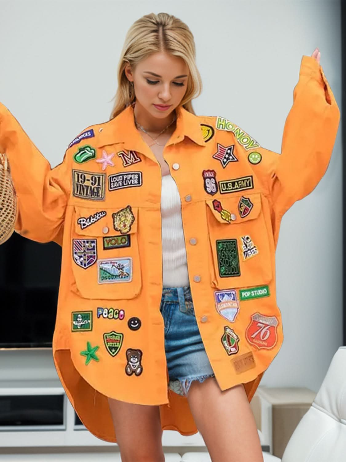 Embroidered denim jacket - long sleeves - Love Salve 