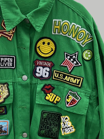 Embroidered denim jacket - long sleeves - Love Salve 