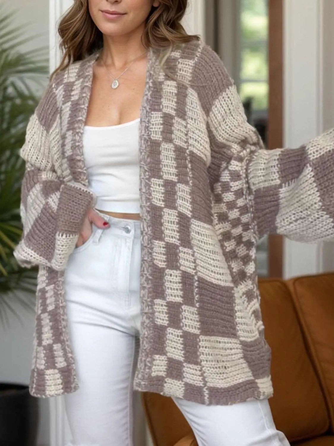 Chic plaid long sleeve cardigan - Love Salve 