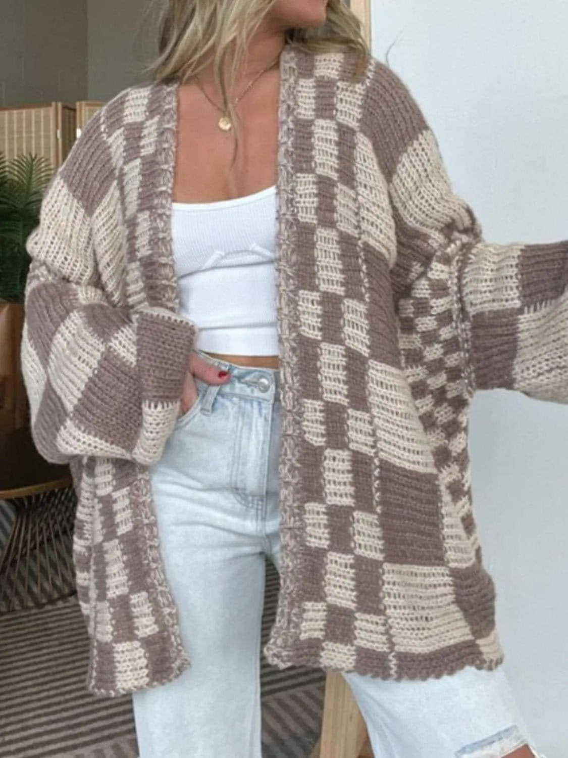 Chic plaid long sleeve cardigan - Love Salve 