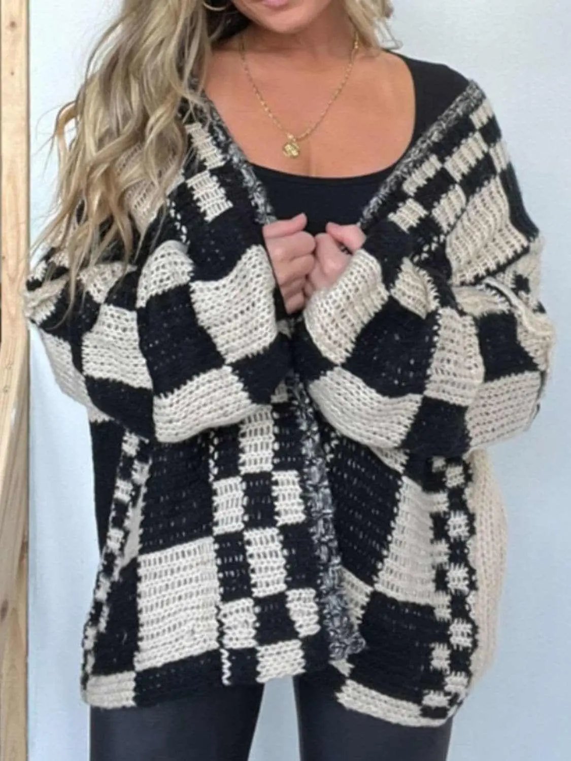 Chic plaid long sleeve cardigan - Love Salve 