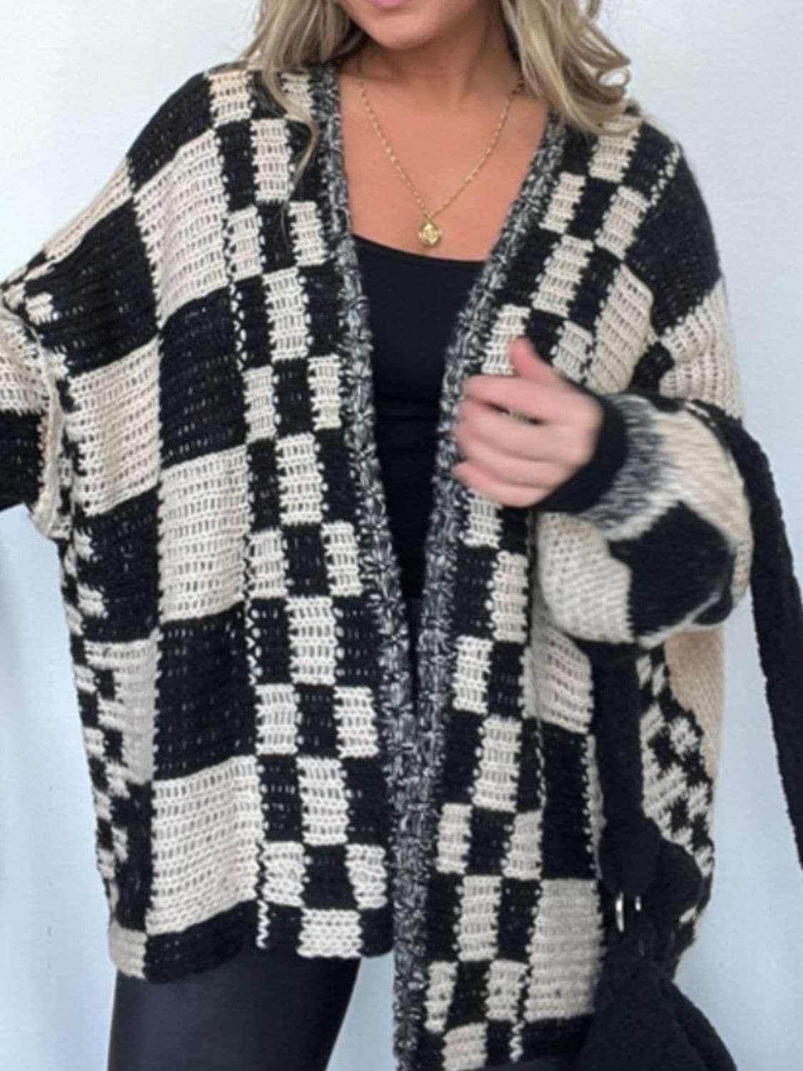 Chic plaid long sleeve cardigan - Love Salve 