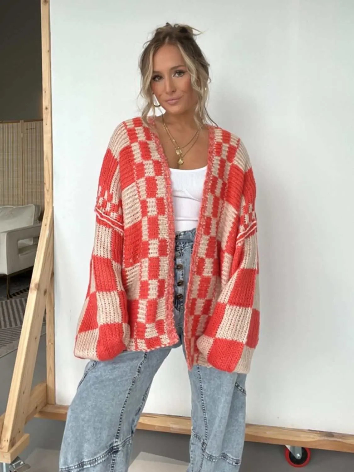 Chic plaid long sleeve cardigan - Love Salve 