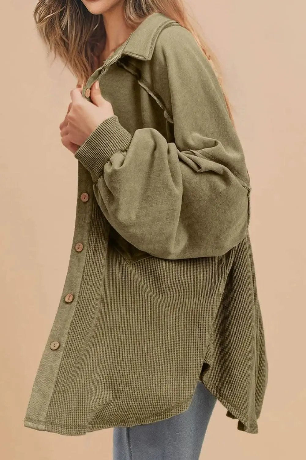 Waffle-knit collared shacket - Love Salve 